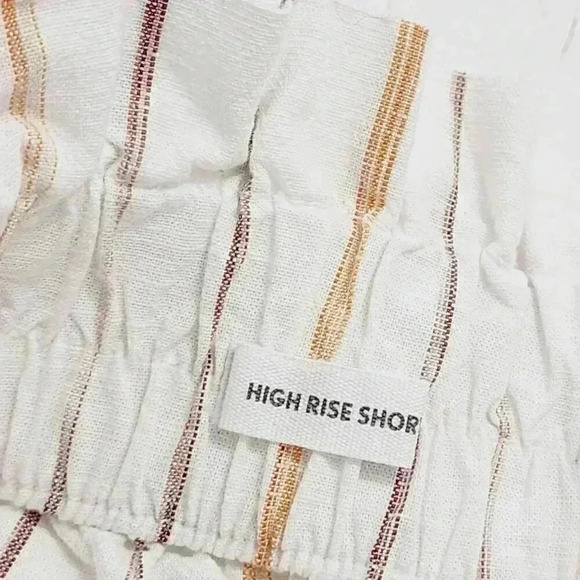 Loft High Rise Shorts Paper bag Cotton Striped Size L Women's 8701 - Picture 5 of 7